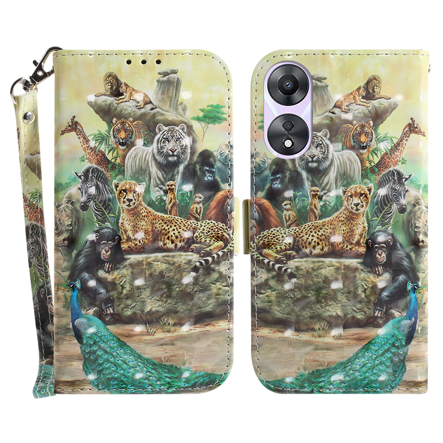 For Oppo A58 5G PU Leather 3D Pattern Printing Phone Cover Full Protection Stand Wallet Phone Case with Strap For Oppo A58 5G PU Leather 3D Pattern Printing Phone Cover Full Protection Stand Wallet Phone Case with Strap